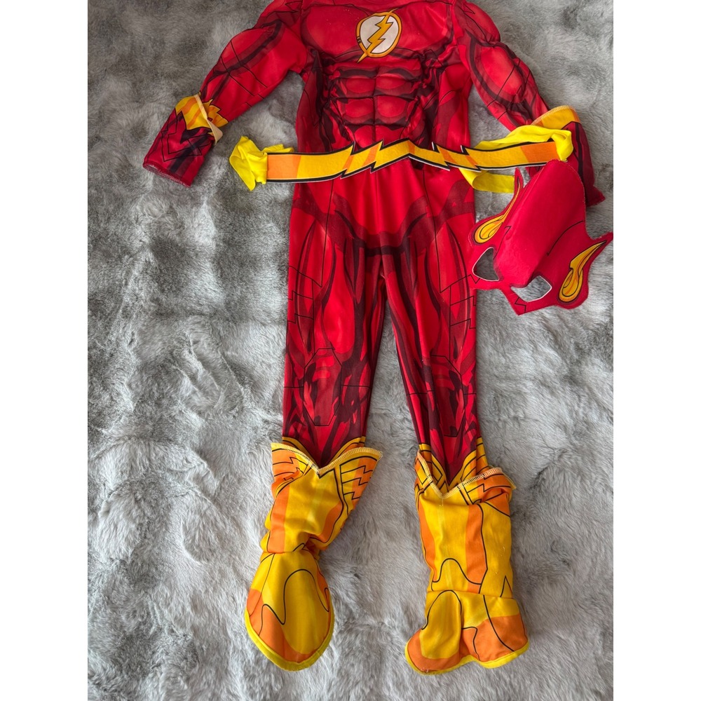 DC Comics The Flash Muscle Chest Costume Kids Small Jumpsuit Mask Belt Set/0712
